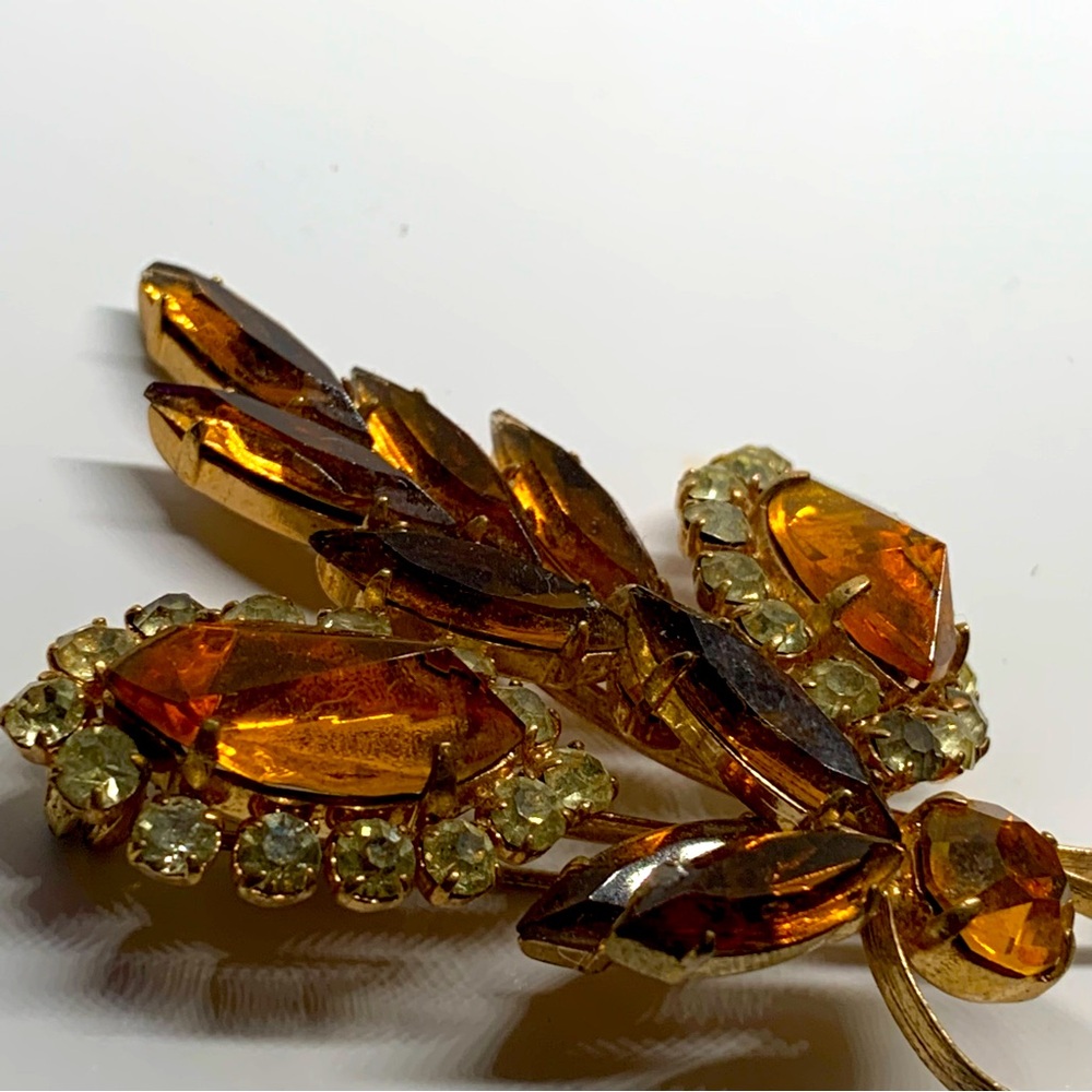 Vintage Unsigned German Reverse Setting Amber Rhi… - image 5